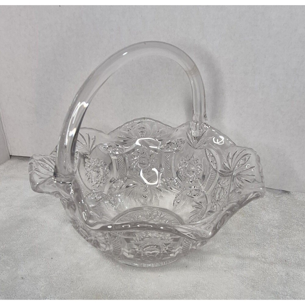 Vintage Imperial Glass Basket Clear Pressed Starburst Pattern